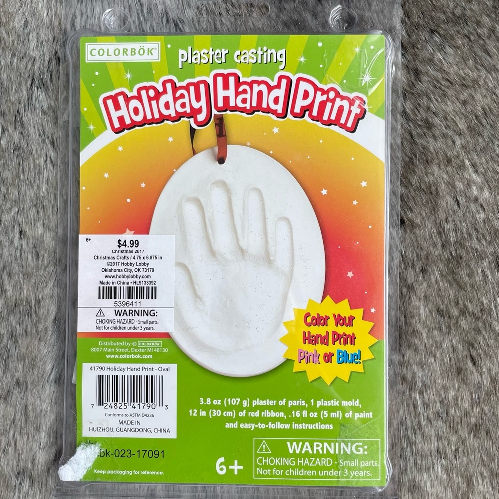 Holiday hand print, hand print mold plaster of Paris